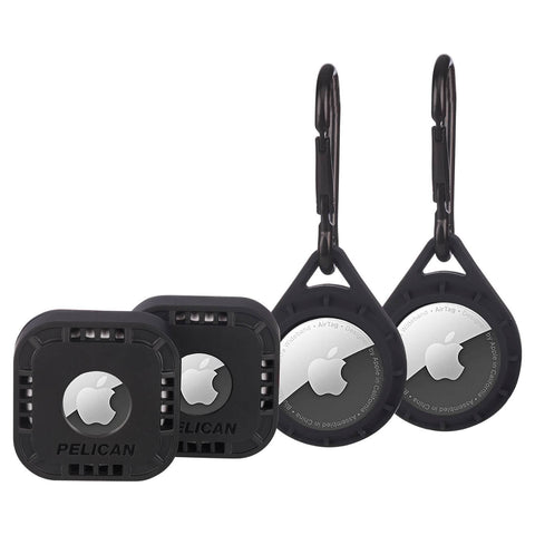 4 Pack of AirTag Protectors - 2 Carabiners & 2 Sticker Mounts - Black